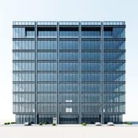 A small project thumbnail of a glass-and-steel commercial office building photographed straight on.